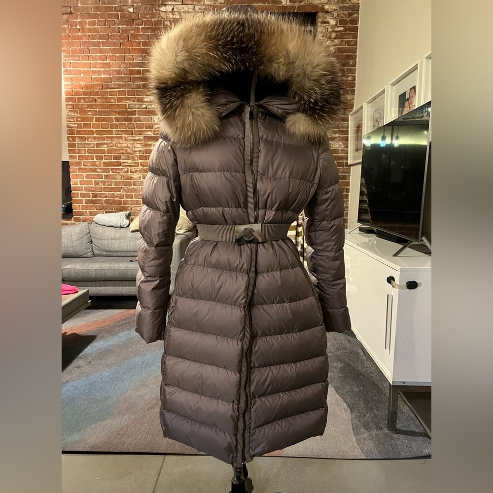 Moncler Fabrefox Fur Trim Puffer Coat With Belt